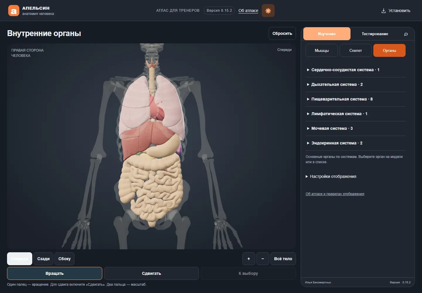 Внутренние органы человека на 3D-модели Atlas